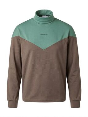 Men’s Two-Tone Turtleneck Sweater in Mint Green & Brown